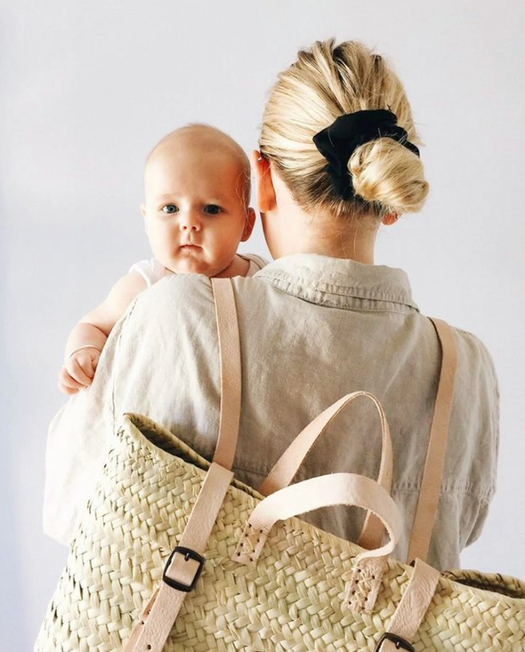 Panier Lily à dos avec poignées en cuir